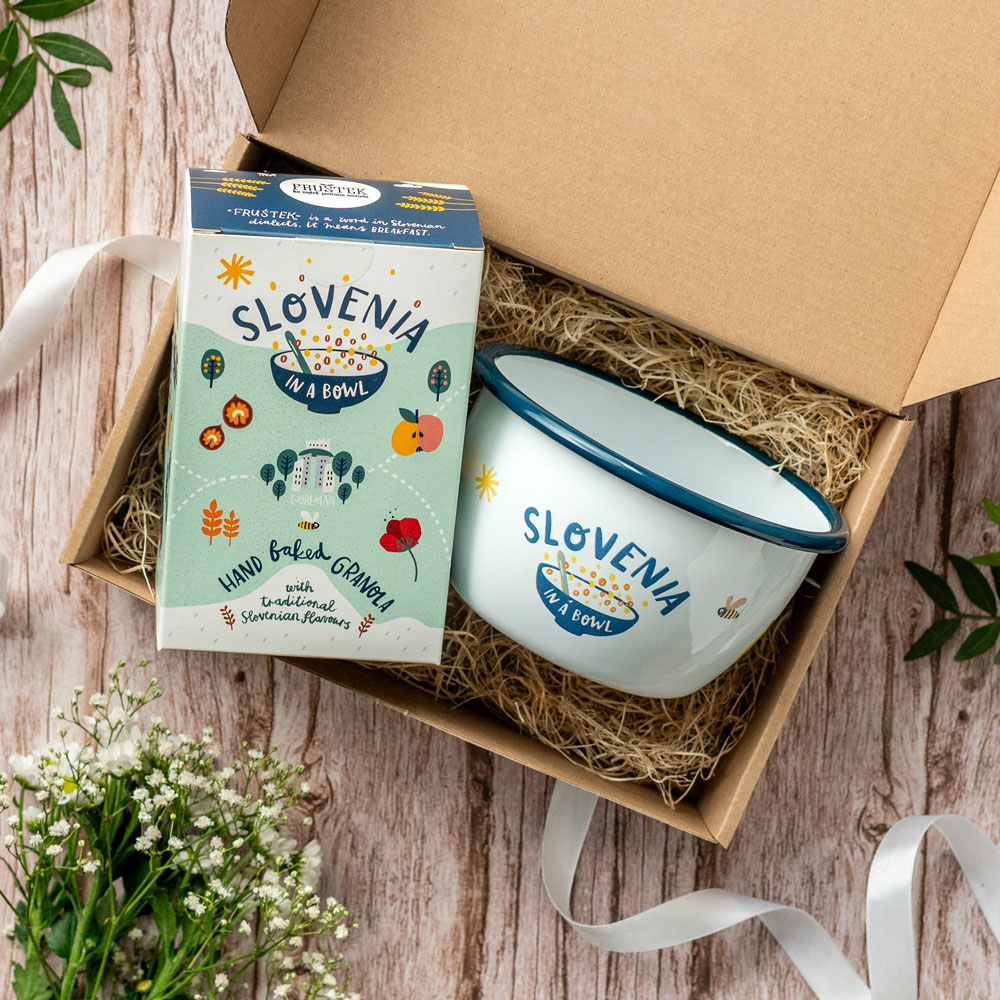 Darilni set: Fruštek granola in emajlirana skledica